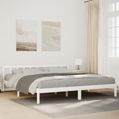 Cadru pat foarte lung fără saltea alb 200x220 cm lemn masiv pin GartenMobel Dekor