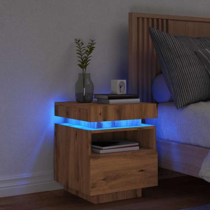 Noptieră cu lumini LED, stejar artizanal, 40x39x48,5 cm GartenMobel Dekor