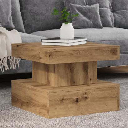 Măsuță de cafea cu lumini LED, stejar artizanal, 50x50x40 cm GartenMobel Dekor