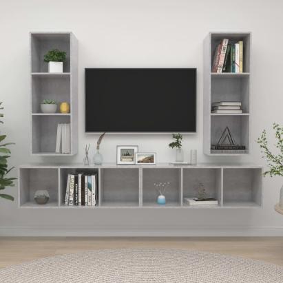 Dulapuri TV suspendate, 4 buc, gri beton, lemn prelucrat GartenMobel Dekor