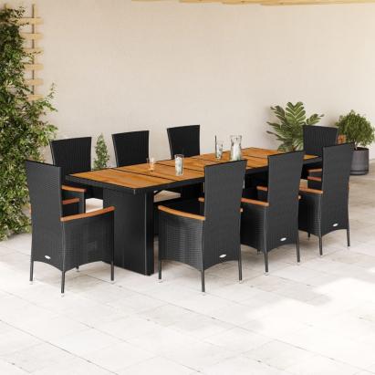 Set mobilier de grădină cu perne, 9 piese, negru, poliratan GartenMobel Dekor