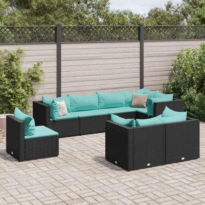 Set mobilier de grădină cu perne, 8 piese, negru, poliratan GartenMobel Dekor