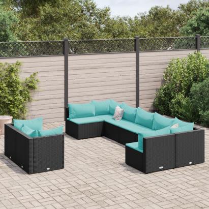 Set mobilier de grădină cu perne, 9 piese, negru, poliratan GartenMobel Dekor
