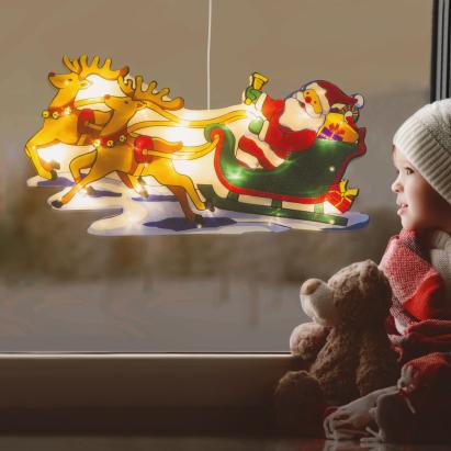 Decor LED pentru ferestre mari - Sania lui Moș Crăciun - 45 x 24 cm - alb cald - 3 x AAA Best CarHome