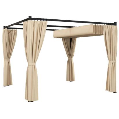 Pergola pentru gradina/terasa, retractabila, cu perdele, cadru metalic, negru si bej, 3x3x2.27 m GartenVIP DiyLine