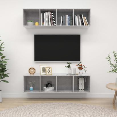 Dulapuri TV montate pe perete, 2 buc, gri beton, lemn prelucrat GartenMobel Dekor
