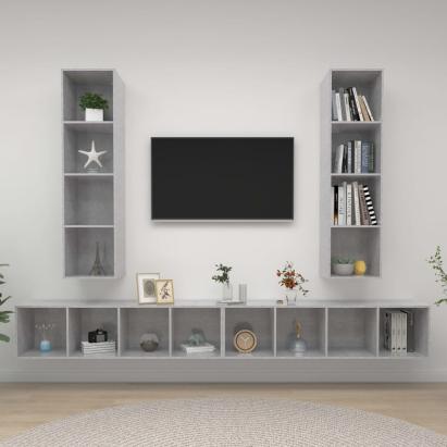 Dulapuri TV suspendate, 4 buc, gri beton, lemn prelucrat GartenMobel Dekor