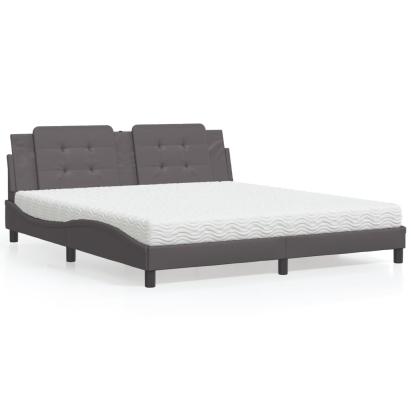 Pat cu saltea, gri, 180x200 cm, piele ecologică GartenMobel Dekor