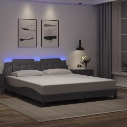 Cadru de pat cu lumini LED, gri, 180x200 cm, piele ecologică GartenMobel Dekor