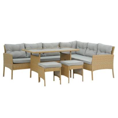 Set mobilier gradina/terasa, bej si gri, ratan sintetic, 1 masa, 2 canapele, 2 tabureti, Berno GartenVIP DiyLine