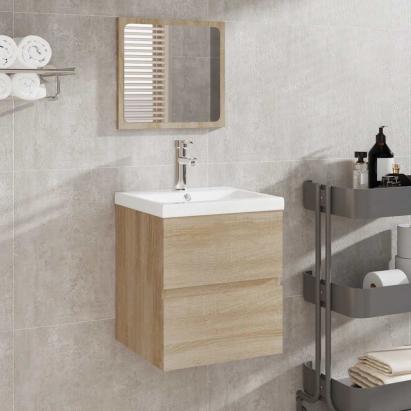 Dulap de baie cu oglindă, stejar sonoma, lemn prelucrat GartenMobel Dekor