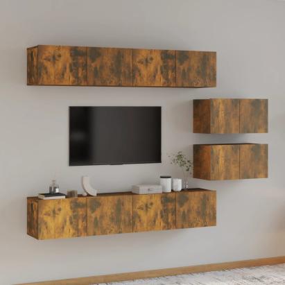 Set dulapuri TV, 6 piese, stejar fumuriu, lemn prelucrat GartenMobel Dekor