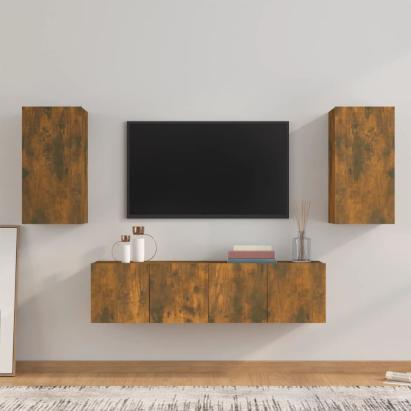 Set dulapuri TV, 4 piese, stejar fumuriu, lemn prelucrat GartenMobel Dekor
