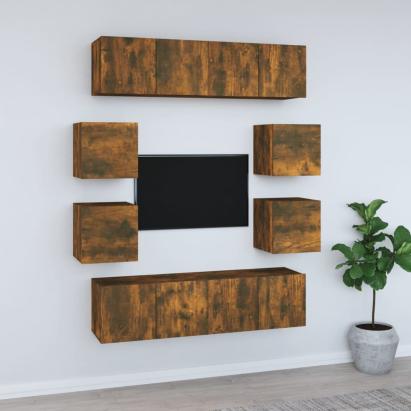 Set dulap TV, 8 piese, stejar fumuriu, lemn prelucrat GartenMobel Dekor