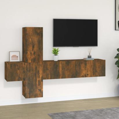 Set dulapuri TV, 5 piese, stejar fumuriu, lemn prelucrat GartenMobel Dekor