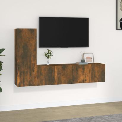Set dulapuri TV, 3 piese, stejar fumuriu, lemn prelucrat GartenMobel Dekor