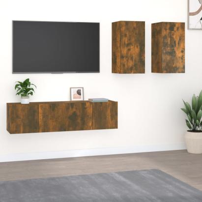 Set dulapuri TV, 4 piese, stejar fumuriu, lemn prelucrat GartenMobel Dekor