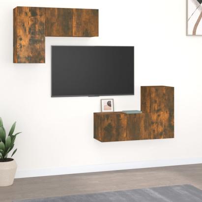 Set dulapuri TV, 4 piese, stejar fumuriu, lemn prelucrat GartenMobel Dekor
