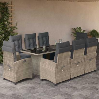 Set mobilier grădină cu perne, 9 piese, gri deschis, poliratan GartenMobel Dekor