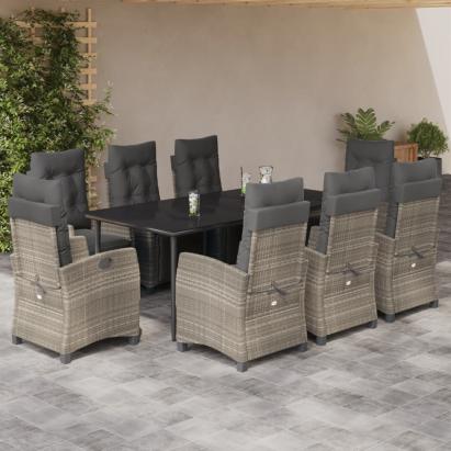 Set mobilier grădină cu perne, 9 piese, gri deschis, poliratan GartenMobel Dekor