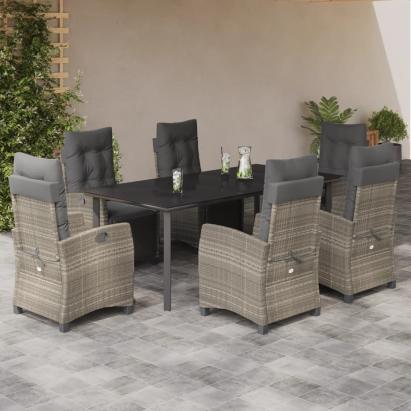 Set mobilier de grădină cu perne, 7 piese gri deschis poliratan GartenMobel Dekor