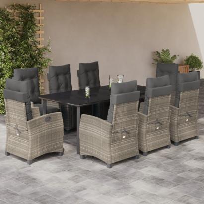Set mobilier grădină cu perne, 9 piese, gri deschis, poliratan GartenMobel Dekor