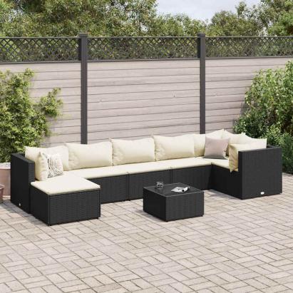 Set mobilier de grădină cu perne, 8 piese, negru, poliratan GartenMobel Dekor
