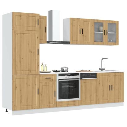 Set dulap de bucătărie 8 piese „Kalmar” stejar artizanal lemn GartenMobel Dekor