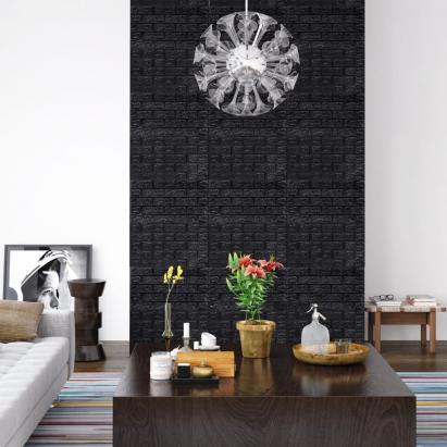Tapet de perete autocolant, model cărămizi 3D, 40 buc., negru