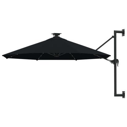 Umbrelă de soare montată pe perete cu LED-uri, negru, 300 cm GartenMobel Dekor