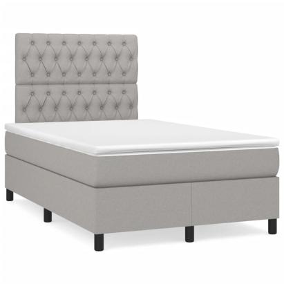Pat box spring cu saltea, gri deschis, 120x190 cm, textil GartenMobel Dekor