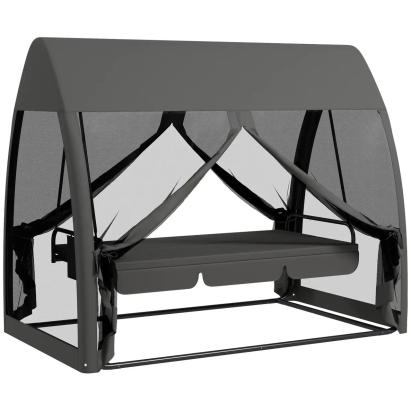 Balansoar gradina, 3 locuri, cu plasa insecte, gri inchis, 240x140x197 cm, functie pat, max 300 kg, Monte Carlo GartenVIP DiyLine