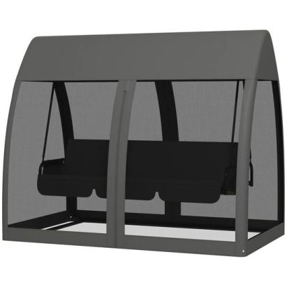 Balansoar gradina, 3 locuri, cu plasa insecte, gri inchis, 240x140x197 cm, functie pat, max 300 kg, Monte Carlo GartenVIP DiyLine