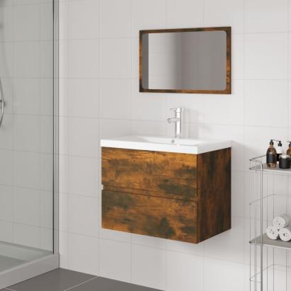 Set de mobilier de baie, stejar fumuriu, lemn prelucrat GartenMobel Dekor