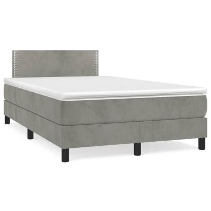 Pat box spring cu saltea, gri deschis, 120x190 cm, catifea GartenMobel Dekor