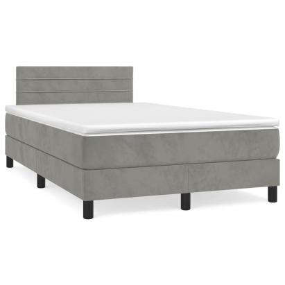 Pat box spring cu saltea, gri deschis, 120x190 cm, catifea GartenMobel Dekor