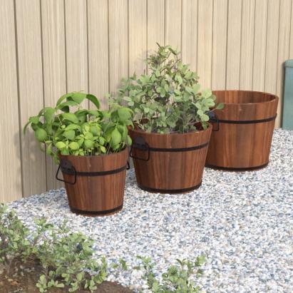 Set de jardiniere tip găleată, 3 piese, lemn masiv de brad GartenMobel Dekor