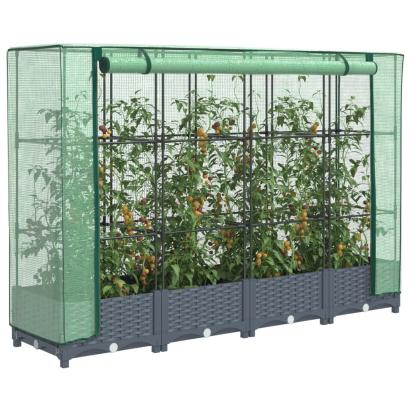 Strat înălțat cu husă de seră, aspect ratan, 160x40x123 cm GartenMobel Dekor