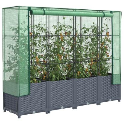 Strat înălțat cu husă de seră, aspect ratan, 160x40x138 cm GartenMobel Dekor