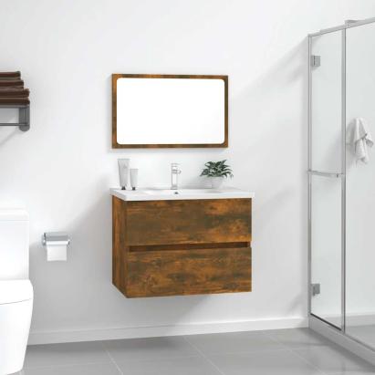 Set mobilier de baie, 2 piese, stejar fumuriu, lemn prelucrat GartenMobel Dekor