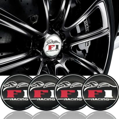 Set 4 buc. ornament central janta, model "F1 Black", diametru 5cm FAVLine Selection
