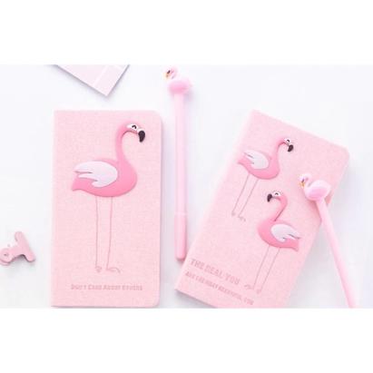 Set Cadou pentru Copii, Caiet cu Flamingo finisat cu piele ecologica + Pix cu Flamingo FAVLine Selection