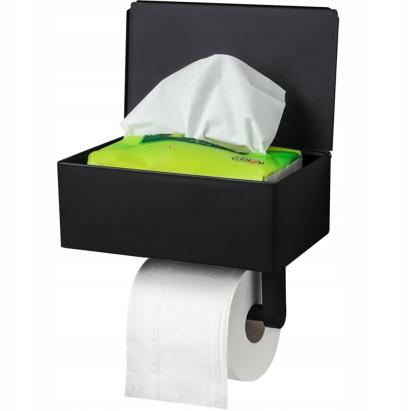 Suport metalic pentru hartie igienica cu cutie depozitare servetele, culoare Neagra FAVLine Selection