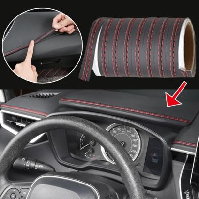 Banda decorativa pentru interiorul vehiculului, lungime 2m, din piele ecologica, culoare Neagra + cusatura Rosie FAVLine Selection