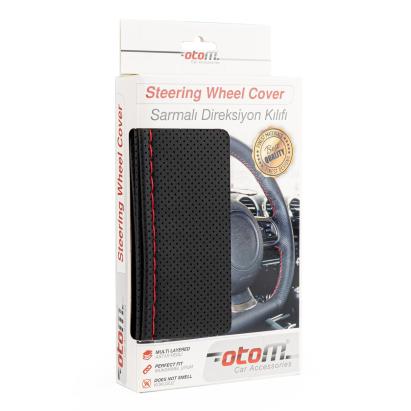 Husa volan OTOM din Piele Ecologica "Perforata" pentru autoturisme, diametru volan 37 - 39 cm, cu ac si ata Rosie FAVLine Selection