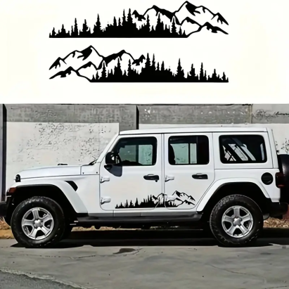 Set 2 stickere autoadezive pentru vehicule Off Road, model "Forest & Mountains", dimensiune 100 x 20 cm, culoare Neagra FAVLine Selection