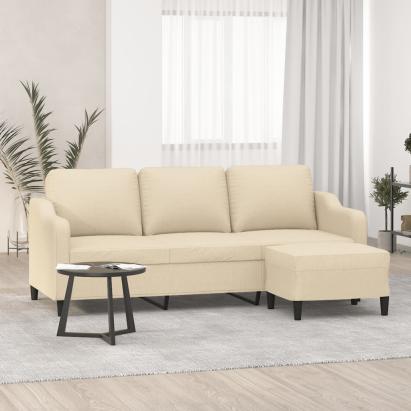 Canapea cu 3 locuri cu taburet, crem, 180 cm, material textil GartenMobel Dekor