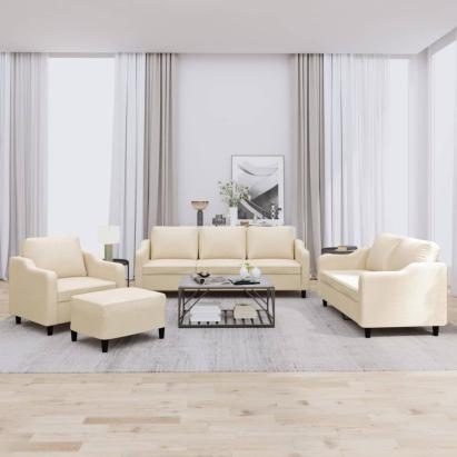 Set de canapele cu perne, 4 piese, crem, textil GartenMobel Dekor