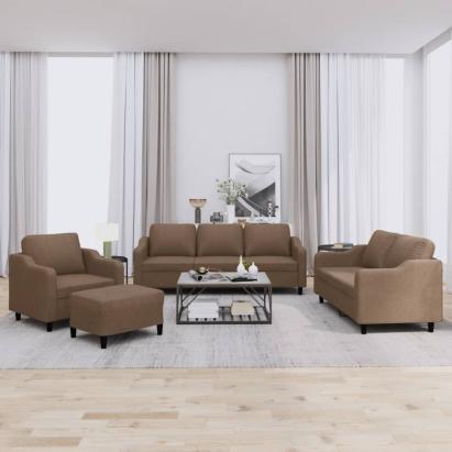 Set de canapele cu perne, 4 piese, maro, textil GartenMobel Dekor