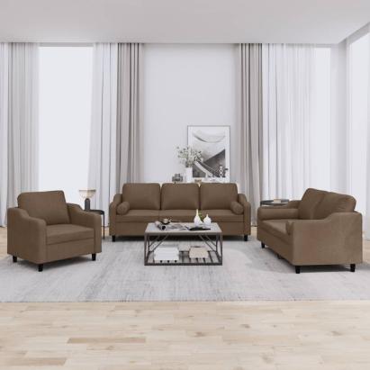 Set de canapele cu perne, 3 piese, maro, textil GartenMobel Dekor